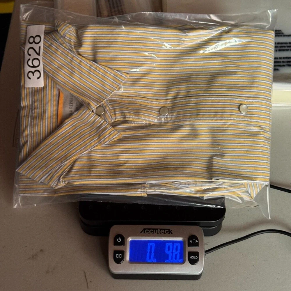 Banana Republic Pearl‎ Snap Shirt Mens Medium Slim Fit Yellow Stripes Comfort
